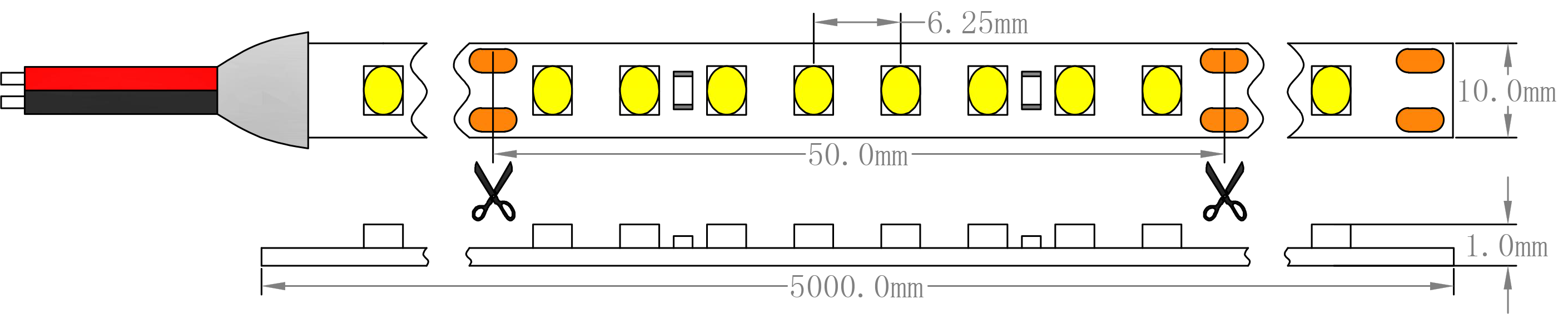 Dimensione della striscia LED Samsung SMD2835