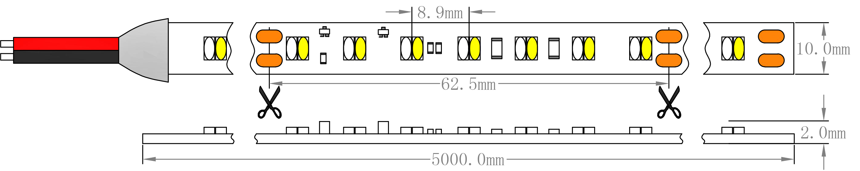SMD2216 Dim to Warm Dimensione striscia luminosa a LED